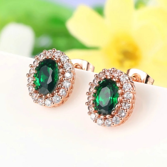 NEW Rose Gold Oval Diamond Halo Stud Earrings - Picture 4 of 8